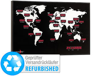 Weltuhr Wanduhr: Lunartec Digitale Weltzeit-Uhr mit 24 Weltstädten (Versandrückläufer)