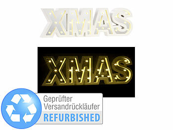 Weihnachtsdekos LED: Lunartec LED-Schriftzug "XMAS" aus Holz & Spiegeln mit Timer, Versandrückläufer