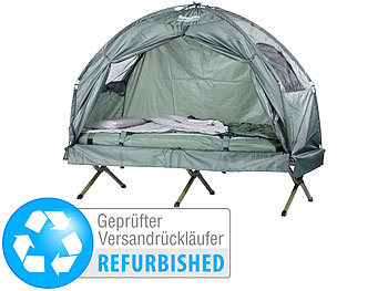 Zelt mit Feldbett: Semptec 4in1-Zelt inkl. Schlafsack,Matratze Campingliege (refurbished)