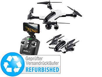 RC WiFi Drohne: Simulus Faltbarer WiFi-FPV-Quadrocopter mit HD-Cam (Versandrückläufer)