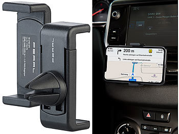 Handyhalterung fürs Auto: PEARL 2er-Set Kfz-Universal-Smartphone-Halterung für Lüftungsgitter