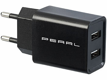 USB Ladestecker: PEARL 2-Port-USB-Netzteil für Mobilgeräte, USB-A, 2,4 A / 12 W, schwarz