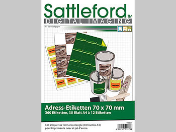 Sattleford 360 Etiketten quadratisch 70x70 mm für Laser/Inkjet