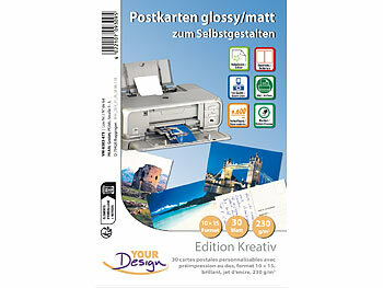 Postkarten zum selber bedrucken: Your Design 30 Inkjet-Karten zum Selbstbedrucken in Postkartengröße, glossy