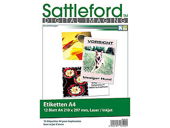 Adressaufkleber: Sattleford 12 Etiketten A4 210x297 mm für Laser/Inkjet