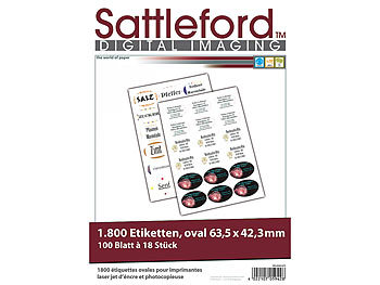 Adress Etiketten Drucker: Sattleford 1800 Etiketten oval 63,5x42,3 mm für Laser/Inkjet