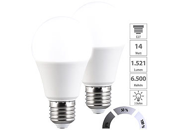 LED-Glühbirne dimmbar: Luminea 2er-Set LED-Lampen mit 3 Helligkeits-Stufen, 14 W, 1.521 lm, 6500 K, F