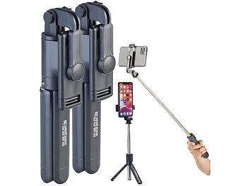 Kamera-Stativ Stativkopf Handy-Ständer Selfie Smartphone Handy Kamerastativ, Bluetooth: PEARL 2er-Set 2in1-Smartphone-Stativ & Selfie-Stick bis 68 cm