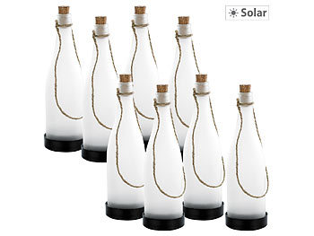 Solarlampe Flasche: Lunartec Solar-LED-Lampe "Flaschenpost", weiß, 8er-Set