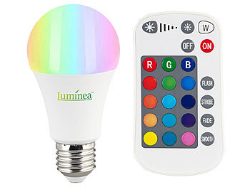 Luminea 2er-Set LED-Lampen E27, RGBW, 8 W (ersetzt 75 W), 806 Lumen, dimmbar