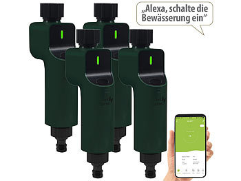 Wasserhahnverteiler: Royal Gardineer 4er-Set Zigbee-Bewässerungscomputer mit Ventil, App- & Sprachsteuerung