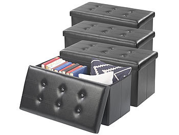 Hocker-Boxen: infactory 4er-Set faltbare 2in1-Sitzbänke und -truhen, 80 l, bis 300 kg, schwarz