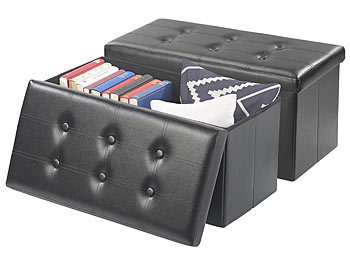 Faltbox: infactory 2er-Set faltbare 2in1-Sitzbänke und -truhen, 80 l, bis 300 kg, schwarz