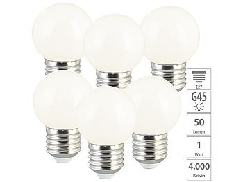 LED E27 neutralweiss: Luminea 6er-Set LED-Lampen E27, Retro, G45, 1 W (ersetzt 10 W), 50 lm, weiß