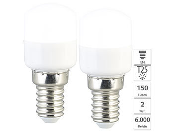 LED-Mais E14 kaltweiß: Luminea 2er-Set LED-Kühlschranklampen, E14, T25, 150 lm, 2 W, tageslichtweiß