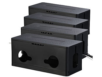 Netzkabel-Ordner: Callstel 4er-Set Kabel- & Steckdosen-Box mit Kabelschlitzen, Belüftung, schwarz