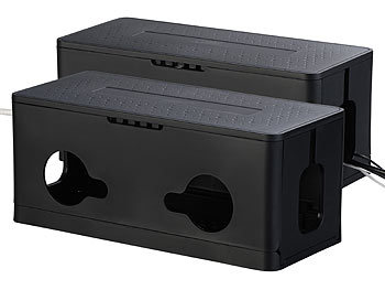 Stromkabel-Box: Callstel 2er-Set Kabel- & Steckdosen-Box mit Kabelschlitzen, Belüftung, schwarz
