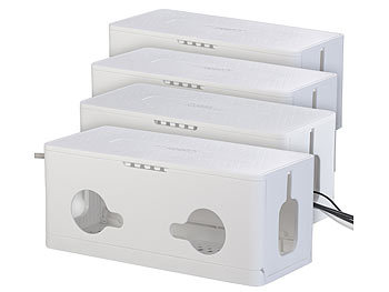 Stromkabel-Box: Callstel 4er-Set Kabel- & Steckdosen-Organizer, Kabelschlitze, Belüftung, weiß