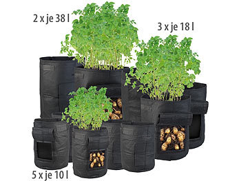 Pflanztasche: Royal Gardineer 10er-Set Pflanzen-Wachstumssäcke, 5x 10l, 3x 18l, 2x 38l, Sichtfenster