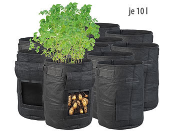 Kartoffelpflanzsack: Royal Gardineer 10er-Set Pflanzen-Wachstumssäcke, je 10 l, Tragegriffe, Sichtfenster