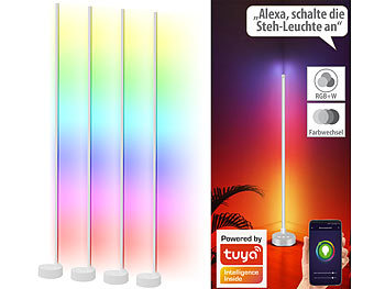 Alexa Stehlampe: Luminea Home Control 4er-Set WLAN-Steh-/Eck-Leuchten mit RGB-CCT-IC-LEDs, 12W, dimmbar, App