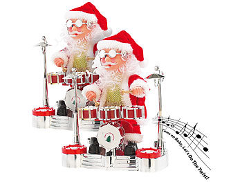 Disco-Weihnachtsmann: infactory 2er-Set Singender Schlagzeuger-Weihnachtsmann mit LED-Lichtershow
