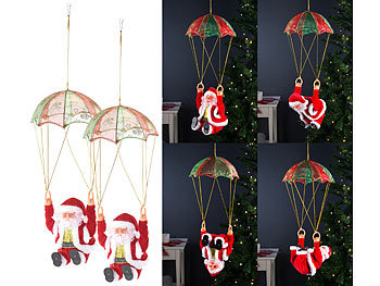Dekorationen Weihnachten: infactory 2er-Set Singender Weihnachtsmann "Santa Sky" mit Fallschirm