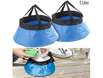 Camping Spülschüssel: Semptec 2er-Set faltbare Eimer für Outdoor und Camping, Nylon, je 5 Liter