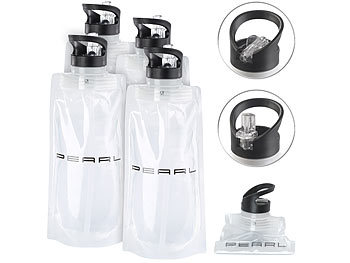 Wasserbeutel: PEARL 4er-Set faltbare Trinkflaschen, Trinkhalm, für Sport & Freizeit, 800ml