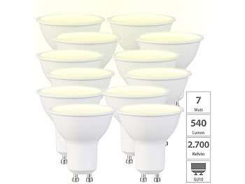 Leuchtmittel GU10: Luminea 12er-Set LED-Spots GU10, 7 W (ersetzt 50 W), 540 Lumen, warmweiß