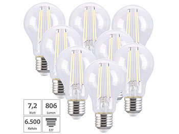 LED Glühlampen: Luminea 8er-Set LED-Filament-Lampen E27, 7,2 W (ersetzt 60 W), 806 lm, weiß