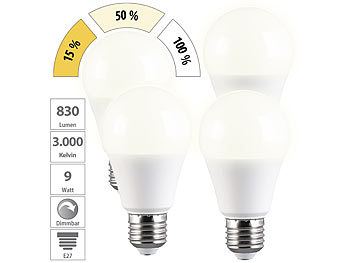 Leuchtmittel dimmbar: Luminea 4er-Set LED-Lampe E27 9W (ers. 75W) 3-stufig dimmbar 830 lm warmweiß