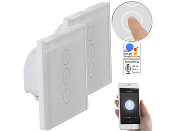 Lichttaster: Luminea Home Control 2er-Set Touch-Lichtschalter & Dimmer, für Alexa & Google Assistant