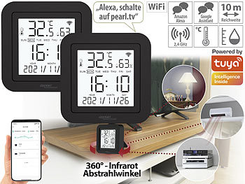 Fernbedienung Alexa: Luminea Home Control 2er-Set lernfähige IR-Fernbedienungen, Temperatur/Luftfeuchte, App