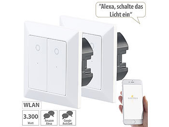 WiFi Lichtschalter: Luminea Home Control 2er-Set Doppel-Lichttaster mit WLAN, App und Sprachsteuerung