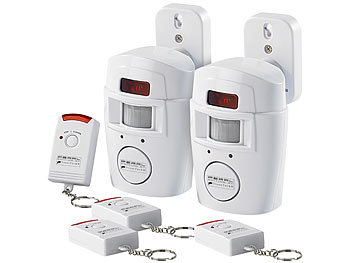 Bewegungsmelder mit Alarm: VisorTech 2er-Set Hausalarme mit PIR-Bewegungsmelder und 2 Fernbedienungen