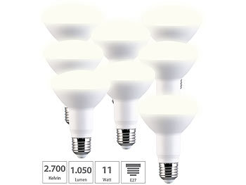 LED Strahler E27: Luminea 8er-Set LED-Reflektoren R80, E27 11 W (ersetzt 120 W) 1050 lm warmweiß
