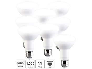 LED-Glühbirnen E27: Luminea 8er-Set LED-Reflektor R80, E27 11W (ersetzt 100W) 950lm tageslichtweiß