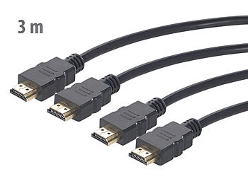 Spielekonsole-Kabel: auvisio 2er-Set High-Speed-HDMI-2.0a-Kabel für 4K, 3D und Full HD, HEC, 3 m