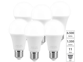 LED Beleuchtung: Luminea 6er-Set LED-Lampen E27, 11 W (ersetzt 120 W) 1.350 lm, tageslichtweiß