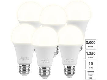 LED-E27-Tropfen: Luminea 6er-Set High-Power-LED-Lampen, E27, 11 Watt, 3000 K, E, warmweiß