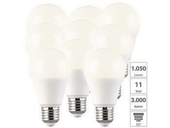 LED-E27-Tropfen: Luminea 9er-Set LED-Lampen, E, 9 W, E27, warmweiß, 3000 K