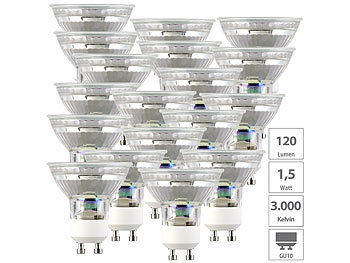 Glühbirnen GU10: Luminea 18er-Set LED-Spotlights, Glasgehäuse, GU10, 1,5 W, 120 Lumen