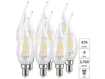 LED-Kerzen E14 warmweiß: Luminea 9er-Set LED-Filament-Kerze, E14, E, 4 W, 470 Lumen