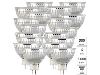 LED Spots Gu5 3: Luminea 18er-Set LED-Spot mit Glasgehäuse GU5.3, 6 W, 500 lm, 3000 K, F