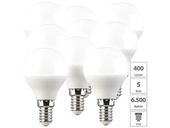 LED Leuchtmittel E14: Luminea 9er-Set LED-Tropfen-Lampe E14, 4,9W (ersetzt 40W) 470lm tageslichtweiß