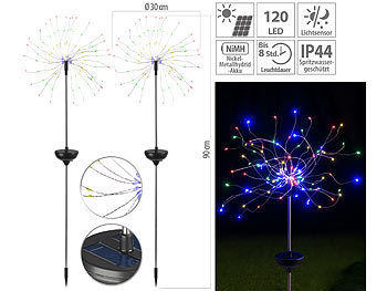 Feuerwerk-Solarleuchten: Lunartec 2er-Set Garten-Solar-Lichtdekos mit Feuerwerk-Effekt, 120 LEDs, IP44