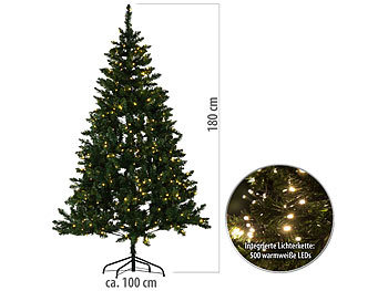 Kunstbaum: infactory Künstlicher Weihnachtsbaum, grün, 180 cm, 750 PVC-Spitzen, 500 LEDs