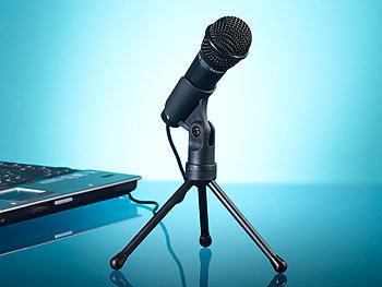 auvisio Kondensator-Mikrofon mit Stativ für PC und Notebook, 3,5-mm-Klinke