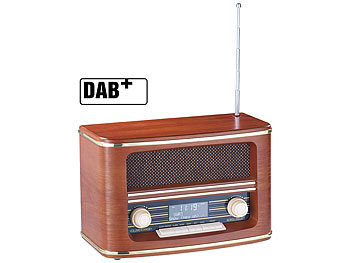 Retro Radio: auvisio Digitales Nostalgie-Stereo-Radio mit DAB+, Bluetooth 5.0, FM & Wecker